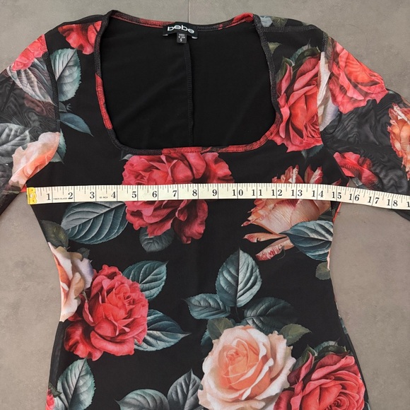 bebe Black Square Neck Long Sleeve Mesh Midi Dress - Picture 7 of 8